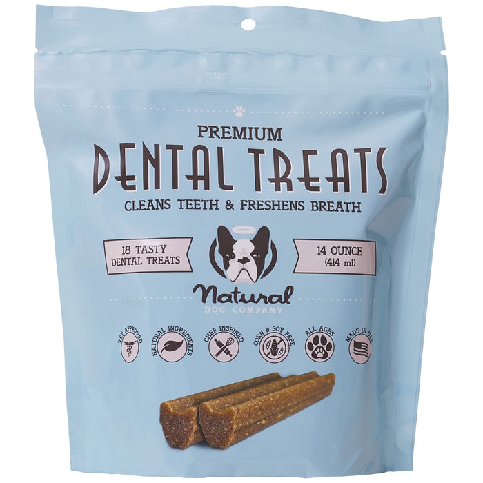Natural Dog Company Premium Dog Dental Chews Natural Dental Sticks to Clean Teeth and Freshen Breath Helps Control Plaque and Tartar Treats for All Breeds and Sizes Made in USA 18 Count
