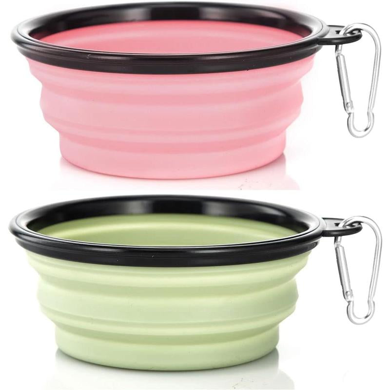 SLSON Collapsible Dog Bowls, 2 Pack, Portable Pet Feeding Watering Dish for Traveling with Carabiners (Small, Orange+Pink)