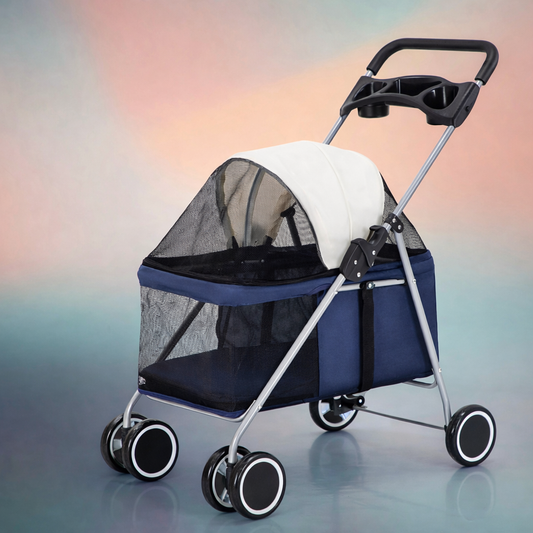 Foldable Pet Stroller with Mesh Canopy – Comfortable Travel Stroller for Small Dogs & Cats - features and details