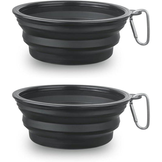 SLSON Collapsible Dog Bowls, 2 Pack, Portable Pet Feeding Watering Dish for Traveling with Carabiners (Small, Orange+Pink)