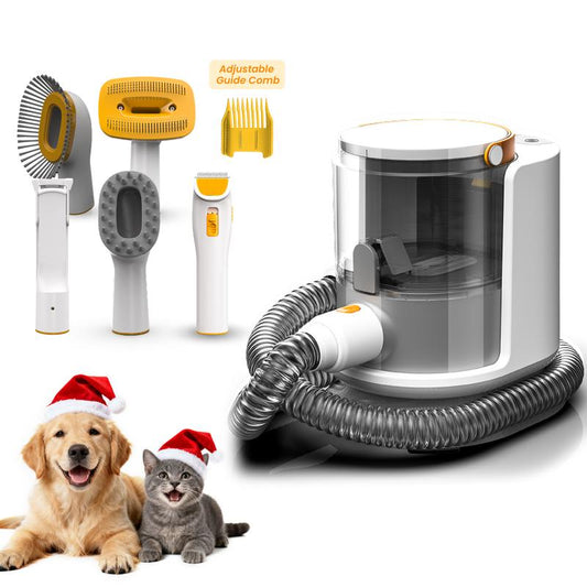 PUPPYOO 5-In-1 Pet Grooming Kit with 13000Pa Vacuum for Dogs & Cats, 1.5L Dust Cup, 4M Cord, Whisper-Quiet Operation, Adjustable Guard Combs, Hair Remover Roller