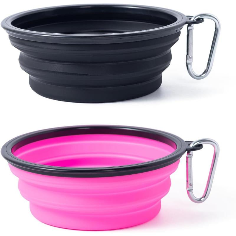 SLSON Collapsible Dog Bowls, 2 Pack, Portable Pet Feeding Watering Dish for Traveling with Carabiners (Small, Orange+Pink)