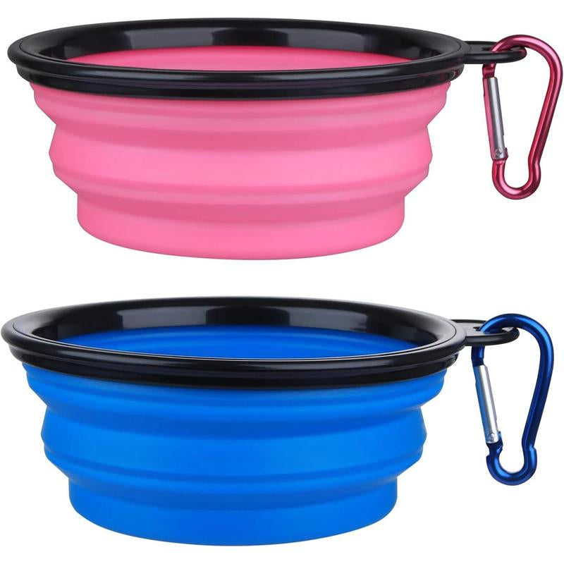 SLSON Collapsible Dog Bowls, 2 Pack, Portable Pet Feeding Watering Dish for Traveling with Carabiners (Small, Orange+Pink)