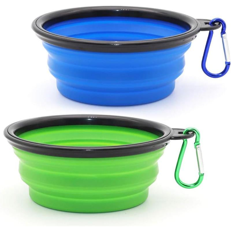 SLSON Collapsible Dog Bowls, 2 Pack, Portable Pet Feeding Watering Dish for Traveling with Carabiners (Small, Orange+Pink)