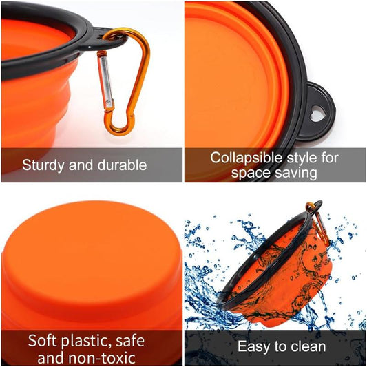 SLSON Collapsible Dog Bowls, 2 Pack, Portable Pet Feeding Watering Dish for Traveling with Carabiners (Small, Orange+Pink)