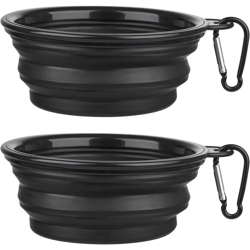 SLSON Collapsible Dog Bowls, 2 Pack, Portable Pet Feeding Watering Dish for Traveling with Carabiners (Small, Orange+Pink)