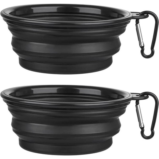 SLSON Collapsible Dog Bowls, 2 Pack, Portable Pet Feeding Watering Dish for Traveling with Carabiners (Small, Orange+Pink)