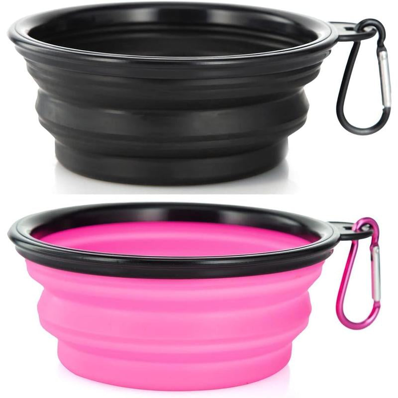 SLSON Collapsible Dog Bowls, 2 Pack, Portable Pet Feeding Watering Dish for Traveling with Carabiners (Small, Orange+Pink)