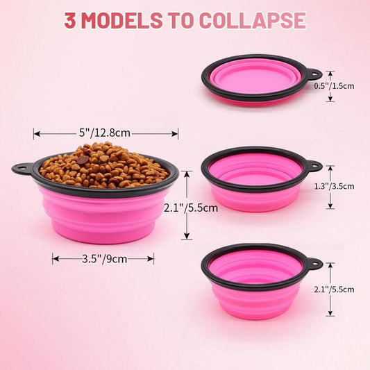 SLSON Collapsible Dog Bowls, 2 Pack, Portable Pet Feeding Watering Dish for Traveling with Carabiners (Small, Orange+Pink)