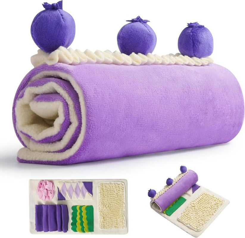 Nocciola Blueberry Swiss Roll Dog Enrichment Toy, Snuffle Mat with Crinkle Paper, Interactive Hide and Seek Toy for Small Medium Dogs, Dog Birthday Gift