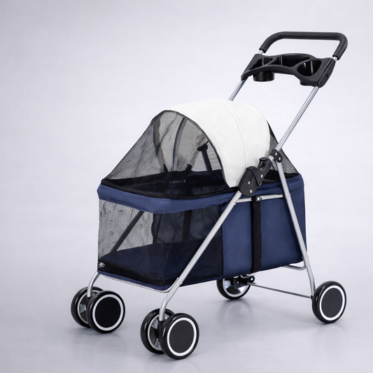 Foldable Pet Stroller with Mesh Canopy – Comfortable Travel Stroller for Small Dogs & Cats - product photo
