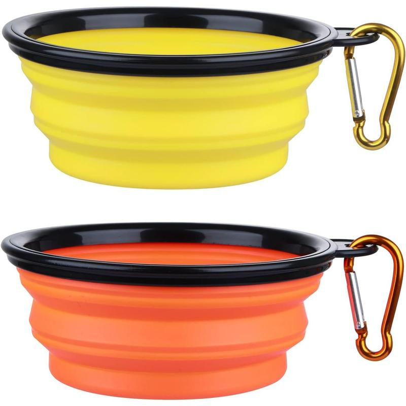 SLSON Collapsible Dog Bowls, 2 Pack, Portable Pet Feeding Watering Dish for Traveling with Carabiners (Small, Orange+Pink)