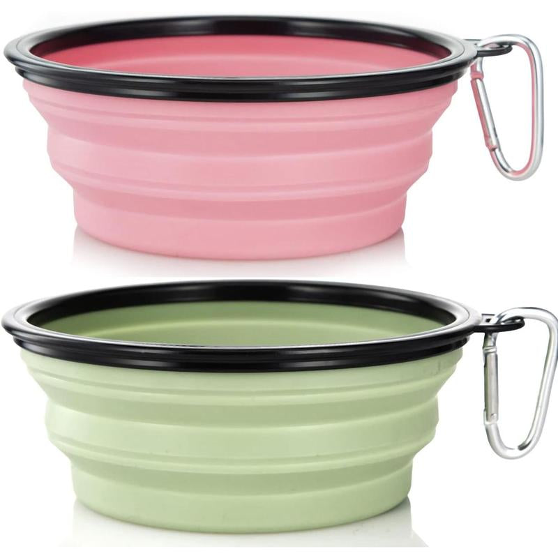 SLSON Collapsible Dog Bowls, 2 Pack, Portable Pet Feeding Watering Dish for Traveling with Carabiners (Small, Orange+Pink)