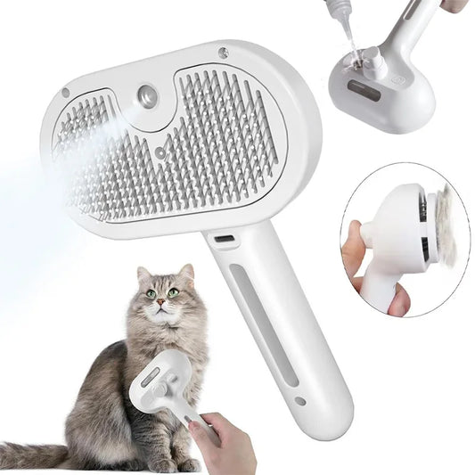 Pet Spray Comb - hero with cat and features