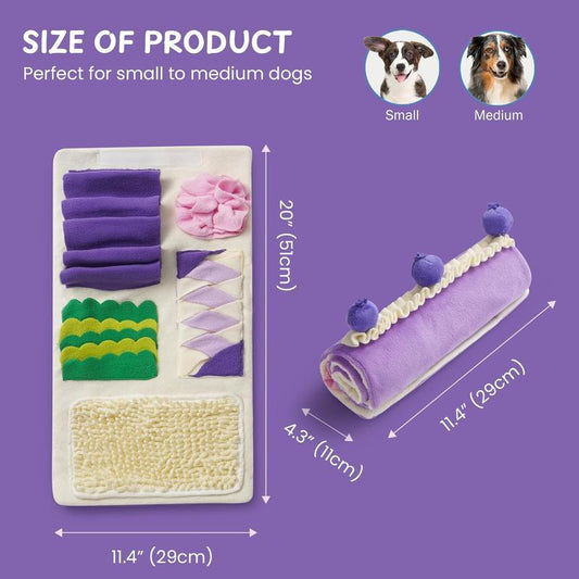 Nocciola Blueberry Swiss Roll Dog Enrichment Toy, Snuffle Mat with Crinkle Paper, Interactive Hide and Seek Toy for Small Medium Dogs, Dog Birthday Gift