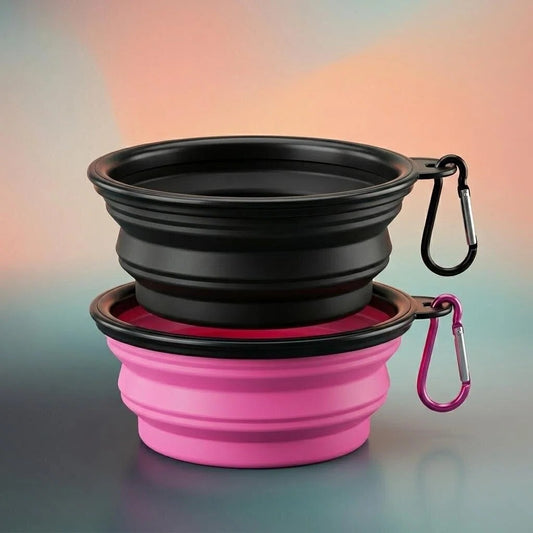 SLSON Collapsible Dog Bowls – Portable Travel Feeding & Water Dishes (2-Pack with Carabiners) - in use