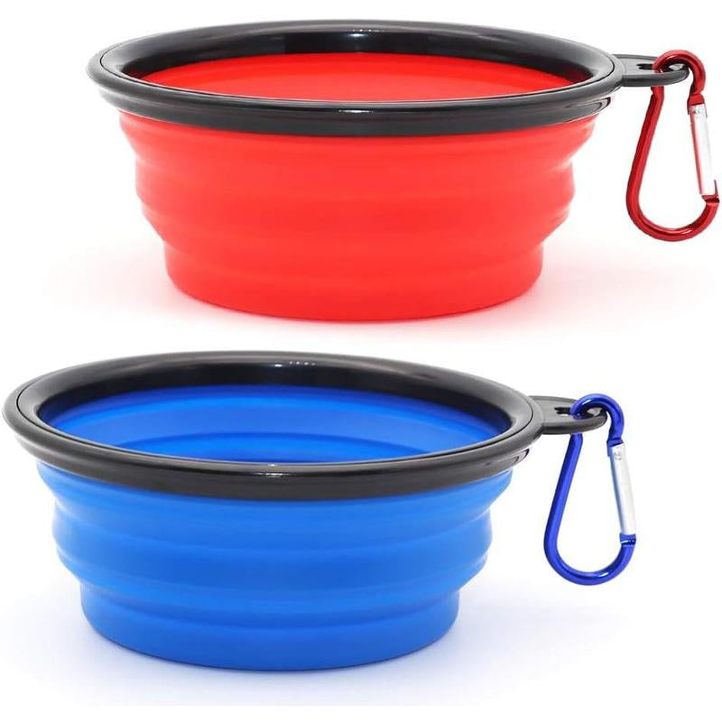 SLSON Collapsible Dog Bowls, 2 Pack, Portable Pet Feeding Watering Dish for Traveling with Carabiners (Small, Orange+Pink)